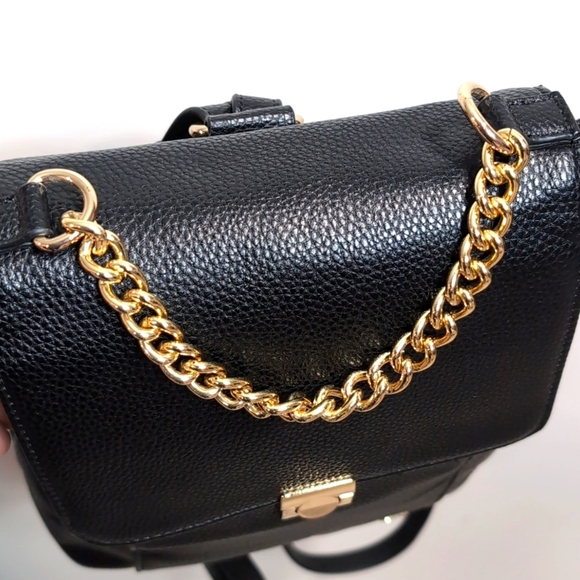 Packs Project Small Faux Black Pebbled Leather Backpack with Gold Accents. - Picture 11 of 16